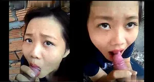 Em gái liếm chuối ở vườn sau nhà